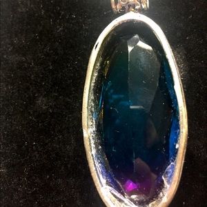Large Sterling Blue Tourmaline Pendant & Chain